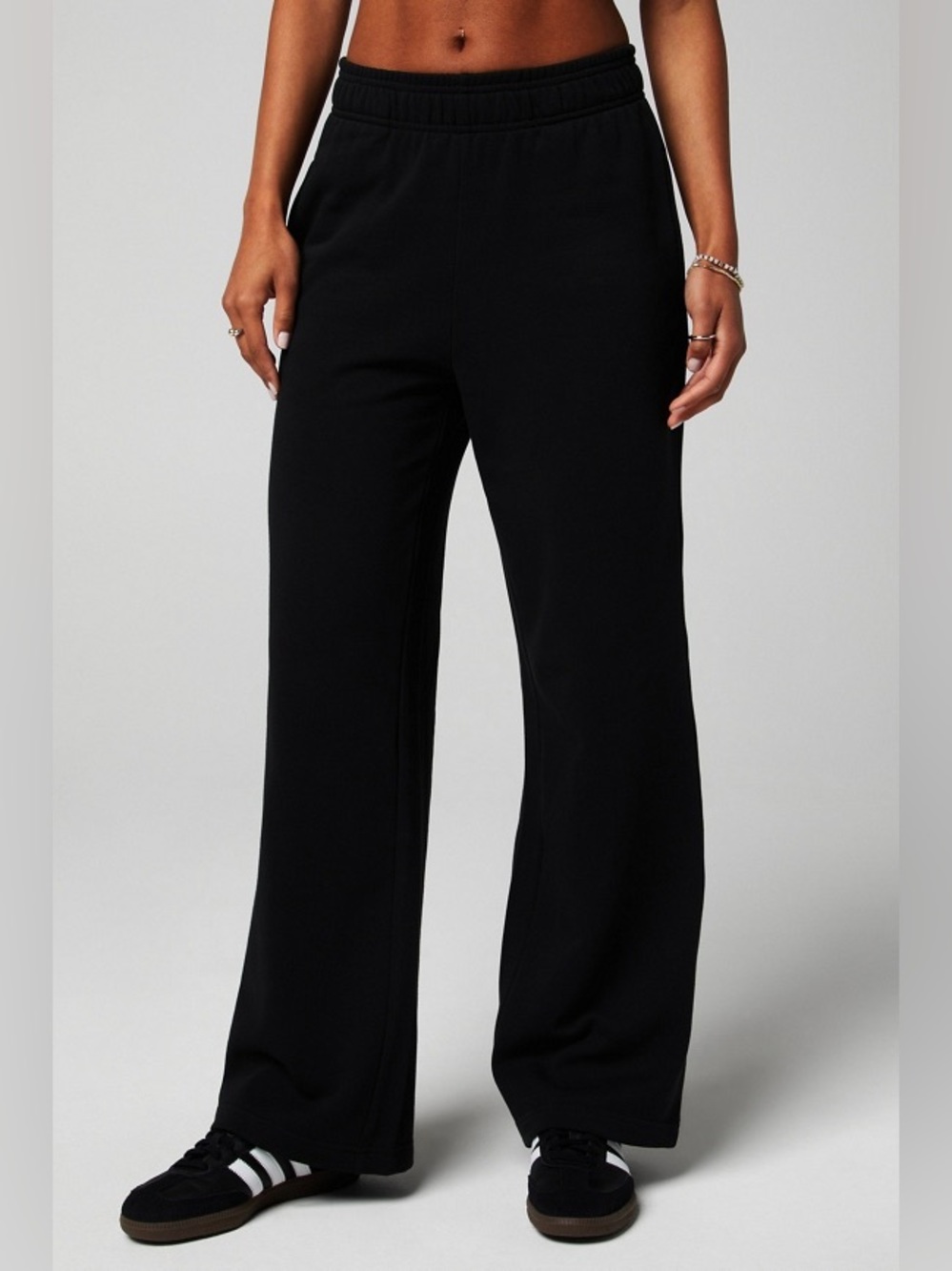 NEW NWOT Fabletics Year Round Terry Wide Leg Pant BLACK Women's M